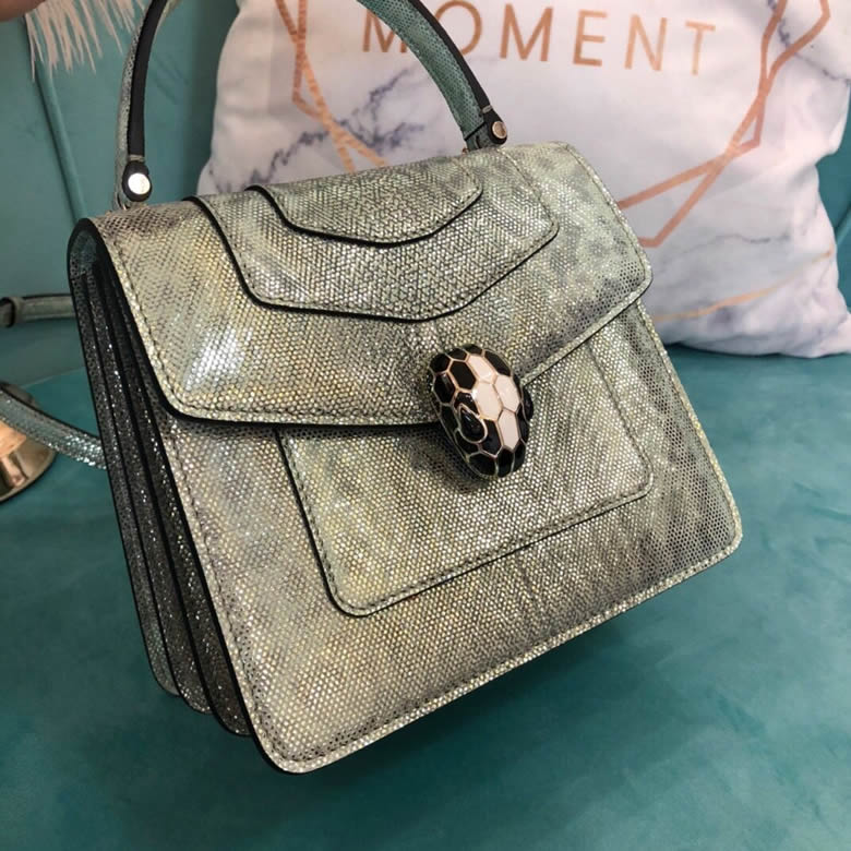 原單寶格麗薄荷綠金屬質感水蛇皮手提單肩斜挎包38329287093￥3980.00的图片-高仿寶格麗包包Bulgari