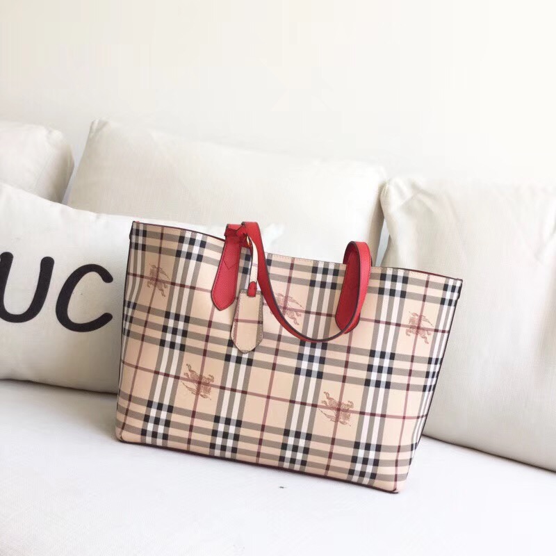 Burberry巴寶莉 Haymarket格紋 拼色雙面 購物袋 手提女包 大紅￥1480.00的图片-高仿博柏利包包Burberry巴寶莉、高仿博柏利女包Burberry巴寶莉