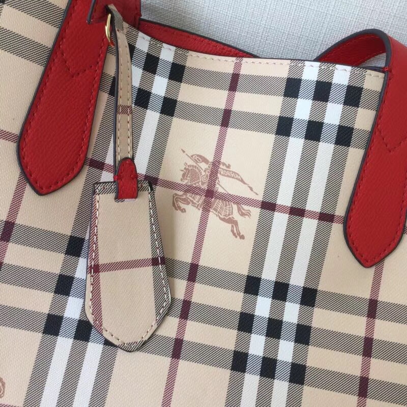 Burberry巴寶莉 Haymarket格紋 拼色雙面 購物袋 手提女包 大紅￥1480.00的图片-高仿博柏利包包Burberry巴寶莉、高仿博柏利女包Burberry巴寶莉