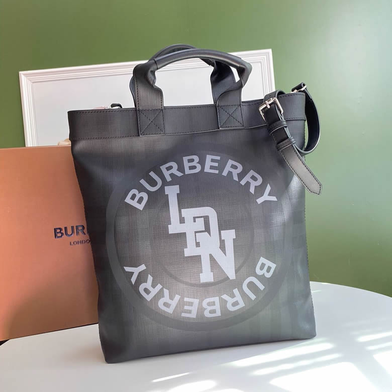 原單Burberry男包巴寶莉London 格紋裁片拼皮革托特包￥1480.00