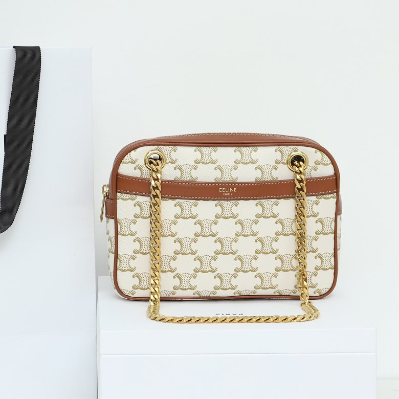 Celine鏈條相機包對版老花面料配意大利進口原廠牛皮￥1480.00的图片-高仿賽琳包包CELINE