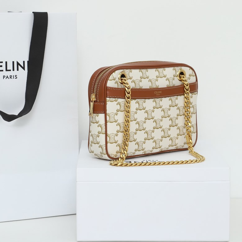 Celine鏈條相機包對版老花面料配意大利進口原廠牛皮￥1480.00的图片-高仿賽琳包包CELINE
