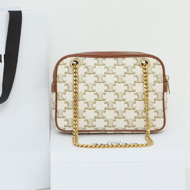 Celine鏈條相機包對版老花面料配意大利進口原廠牛皮￥1480.00的图片-高仿賽琳包包CELINE