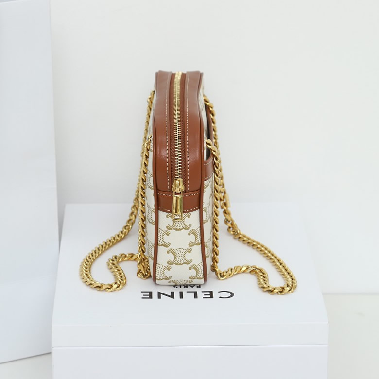 Celine鏈條相機包對版老花面料配意大利進口原廠牛皮￥1480.00的图片-高仿賽琳包包CELINE