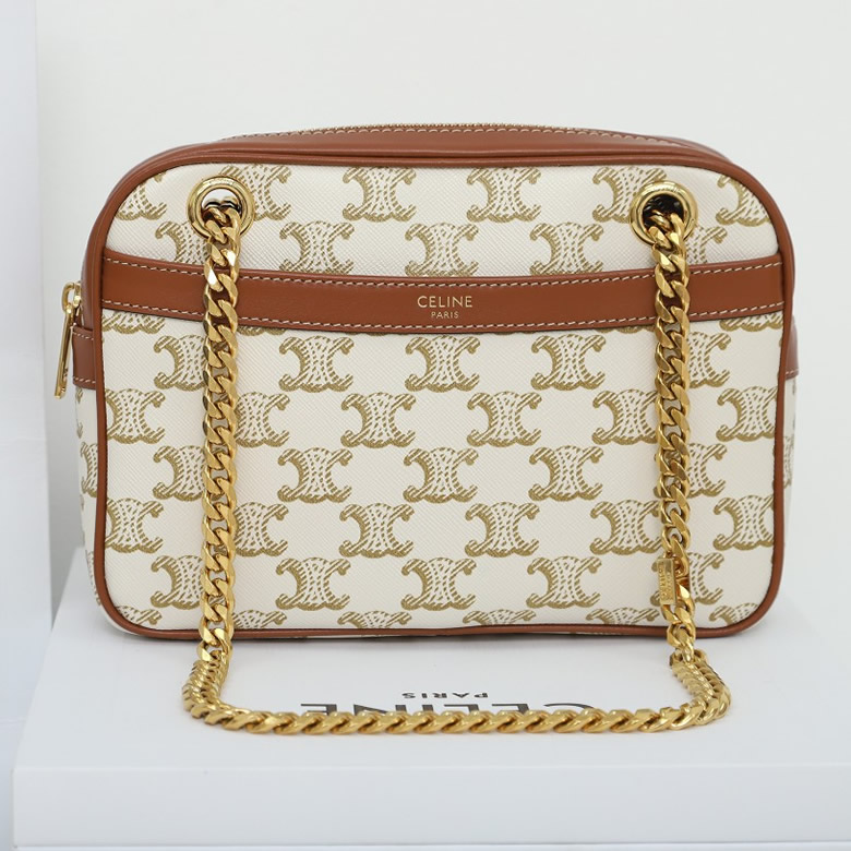 Celine鏈條相機包對版老花面料配意大利進口原廠牛皮￥1480.00的图片-高仿賽琳包包CELINE