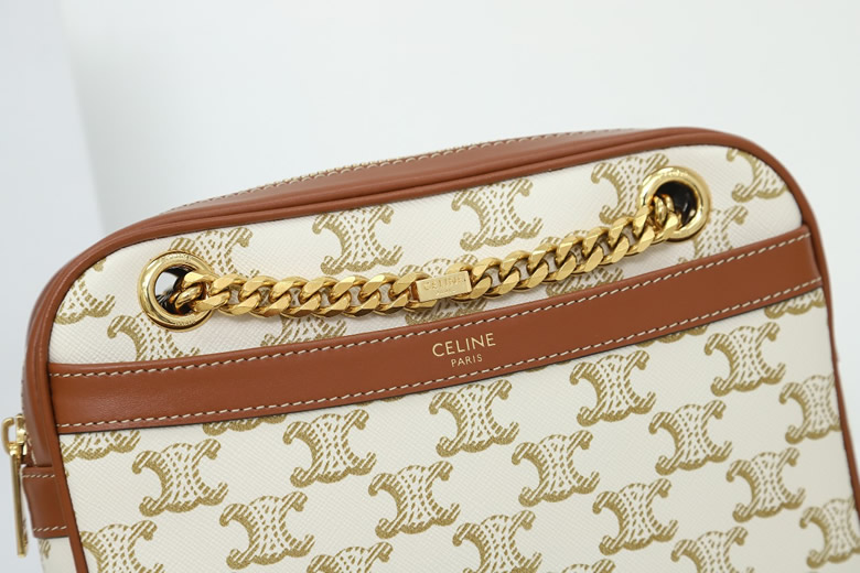 Celine鏈條相機包對版老花面料配意大利進口原廠牛皮￥1480.00的图片-高仿賽琳包包CELINE