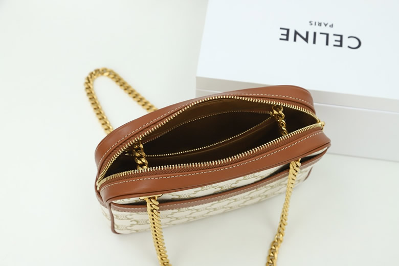 Celine鏈條相機包對版老花面料配意大利進口原廠牛皮￥1480.00的图片-高仿賽琳包包CELINE
