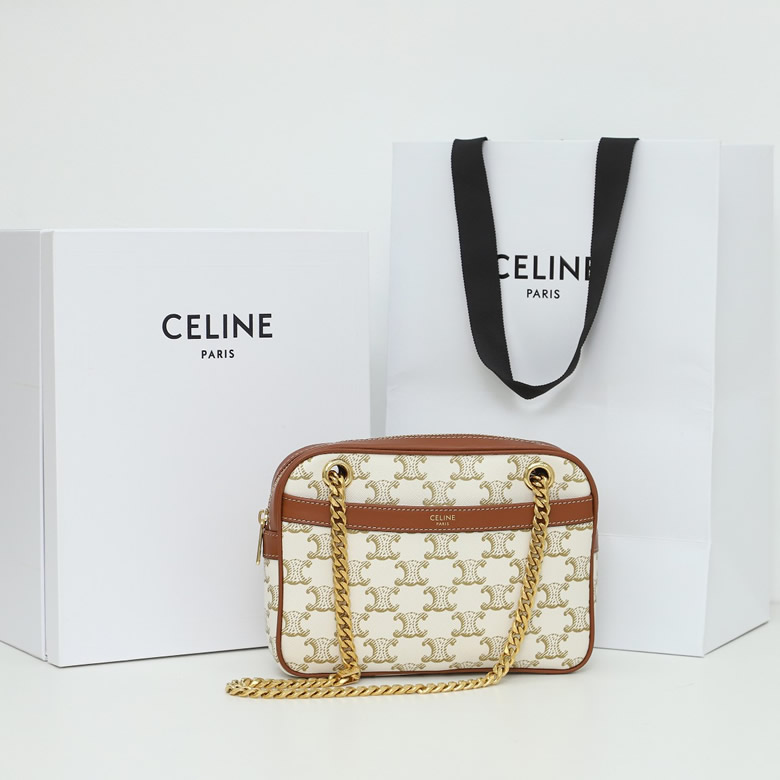 Celine鏈條相機包對版老花面料配意大利進口原廠牛皮￥1480.00的图片-高仿賽琳包包CELINE