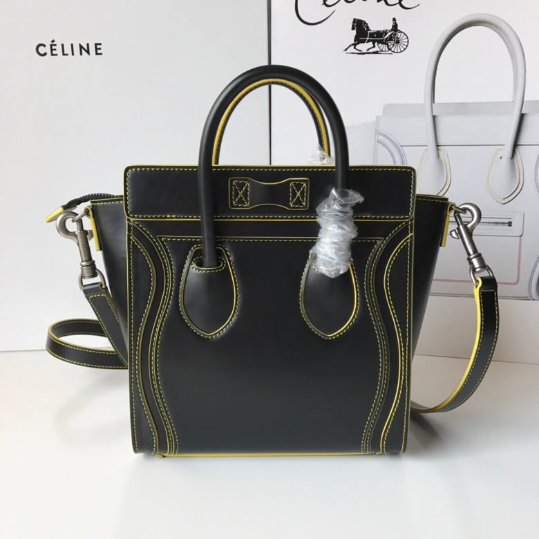原單賽琳Celine LUGGAGE新色笑臉包手搓紋黃條20CM￥1880.00的图片-高仿賽琳包包CELINE