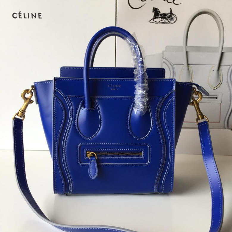 原單賽琳Celine LUGGAGE新色笑臉包手搓紋藍色20CM￥1880.00的图片-高仿賽琳包包CELINE