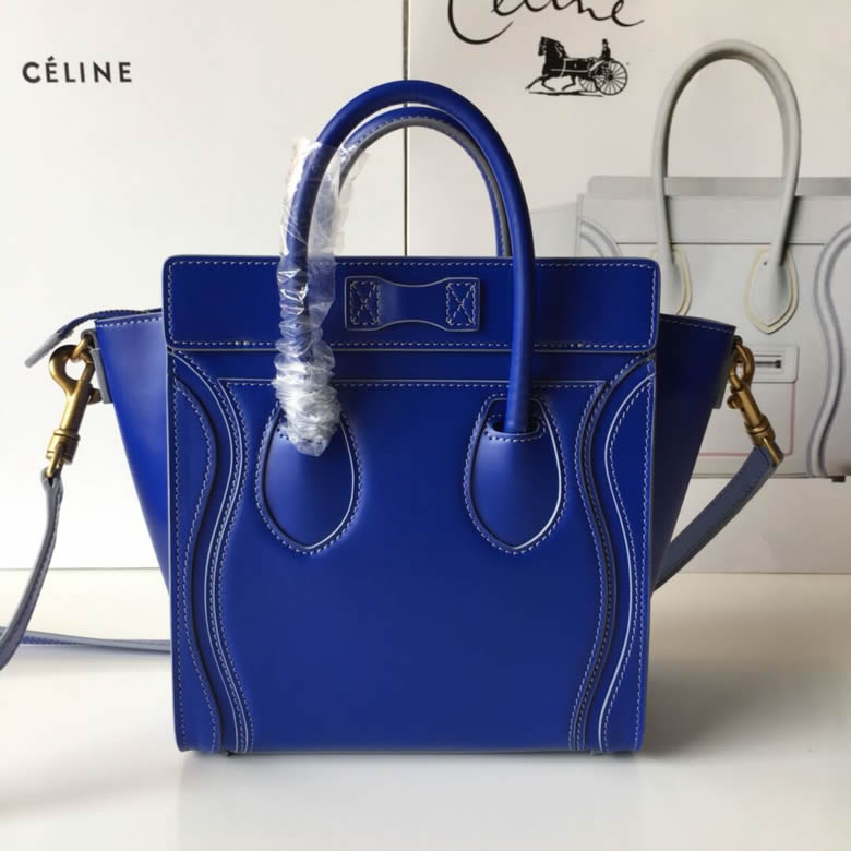 原單賽琳Celine LUGGAGE新色笑臉包手搓紋藍色20CM￥1880.00的图片-高仿賽琳包包CELINE