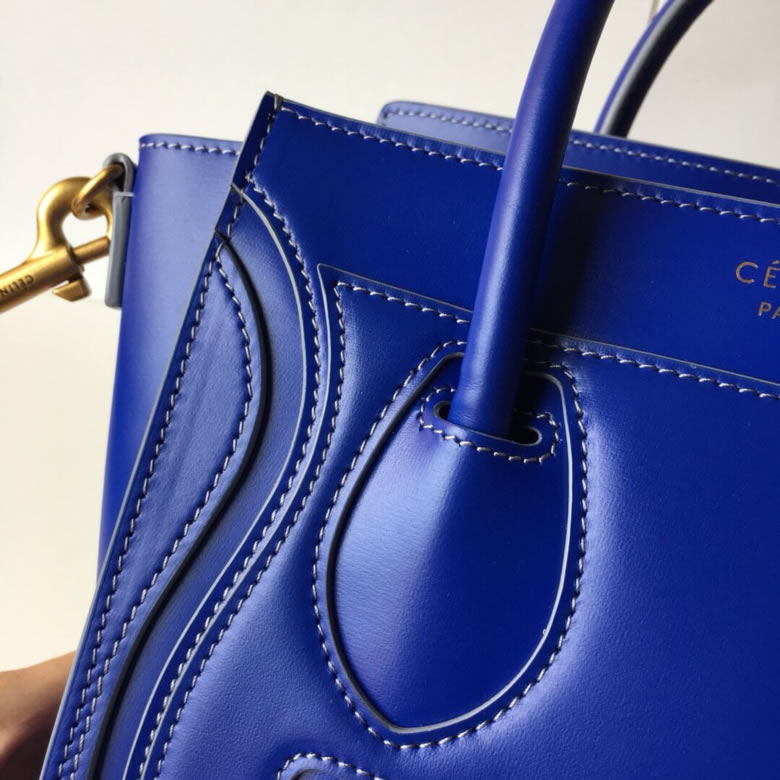 原單賽琳Celine LUGGAGE新色笑臉包手搓紋藍色20CM￥1880.00的图片-高仿賽琳包包CELINE