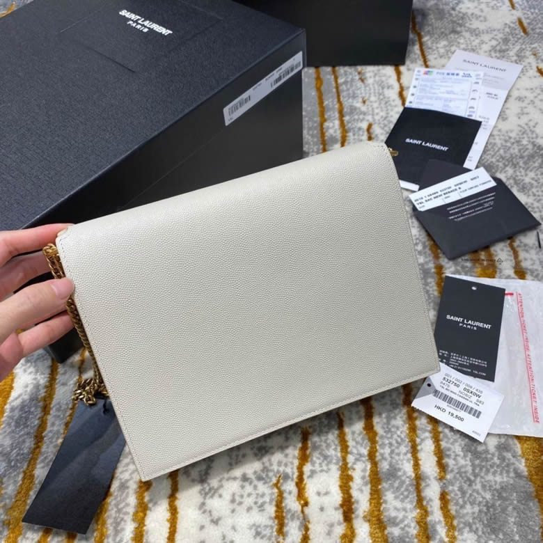 YSL/聖羅蘭CASSANDRA字母標誌粒面壓花真皮CLASP包 532750白色 ￥1980.00的图片-高仿聖羅蘭包包ysl