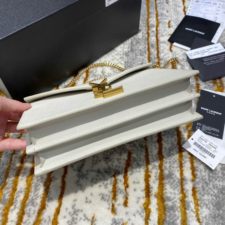 YSL/聖羅蘭CASSANDRA字母標誌粒面壓花真皮CLASP包 532750白色 ￥1980.00的图片-高仿聖羅蘭包包ysl