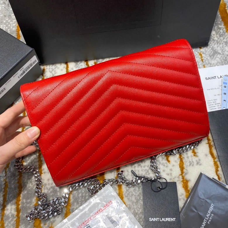YSL/聖羅蘭MONOGRAM WOC信封鏈條斜挎單肩包 377828紅色銀扣 ￥1780.00的图片-高仿聖羅蘭包包ysl