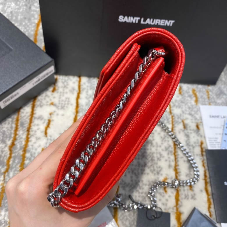 YSL/聖羅蘭MONOGRAM WOC信封鏈條斜挎單肩包 377828紅色銀扣 ￥1780.00的图片-高仿聖羅蘭包包ysl