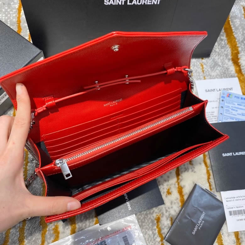 YSL/聖羅蘭MONOGRAM WOC信封鏈條斜挎單肩包 377828紅色銀扣 ￥1780.00的图片-高仿聖羅蘭包包ysl