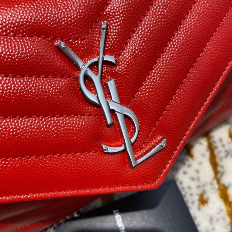 YSL/聖羅蘭MONOGRAM WOC信封鏈條斜挎單肩包 377828紅色銀扣 ￥1780.00的图片-高仿聖羅蘭包包ysl