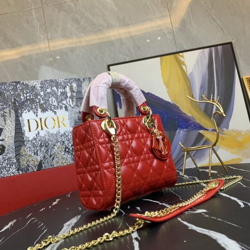 Dior/迪奧原版皮高品質琺瑯三格羊皮專櫃新Logo戴妃包紅色￥1480.00