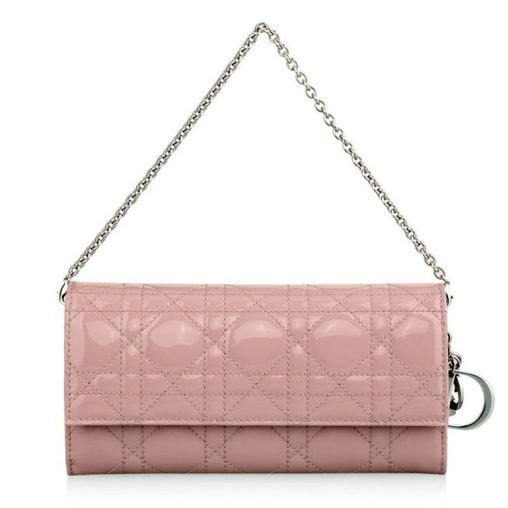 高仿一比一迪奧漆皮LADY DIOR繫列經典鉆石藤格紋女士長款錢包手提包VRB43060P M414U裸粉色￥780.00