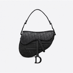 原單Dior迪奧OBLIQUE印花刺繡圖案黑色凹印光滑馬鞍包￥1880.00