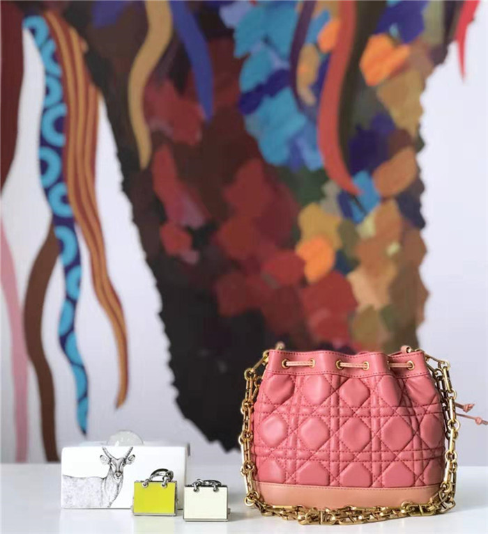 原單Dior迪奧女包復古小水桶包藤格紋牛皮抽繩mini迪奧水桶粉色M6016￥1980.00的图片-高仿迪奧包包DIOR、高仿迪奧女包DIOR