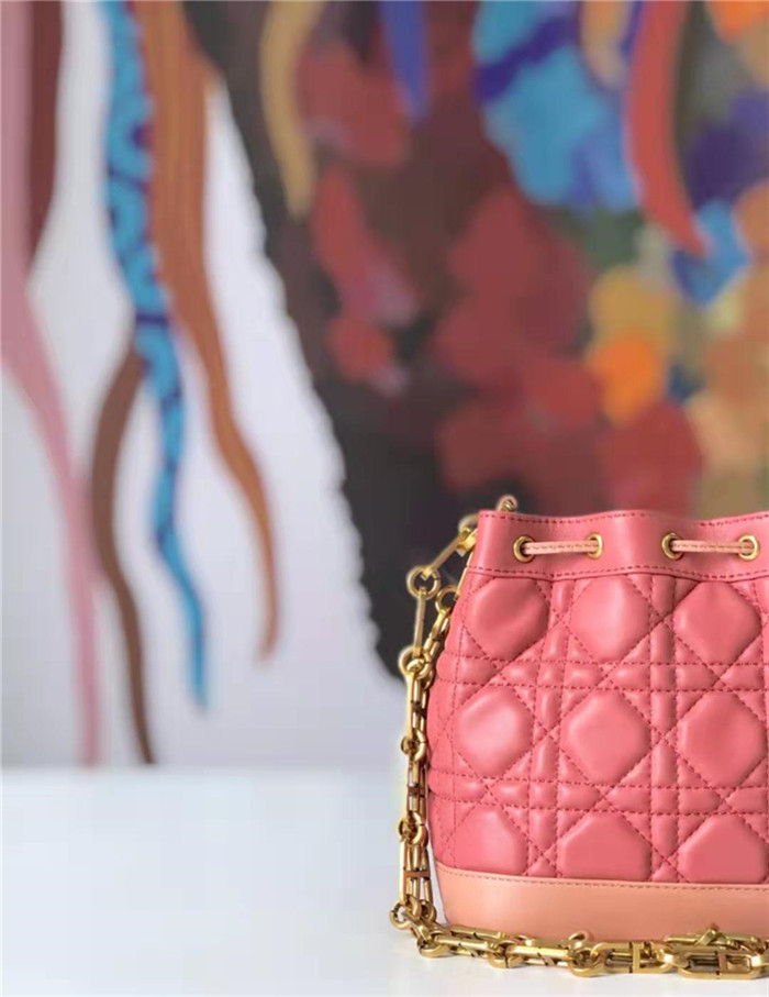 原單Dior迪奧女包復古小水桶包藤格紋牛皮抽繩mini迪奧水桶粉色M6016￥1980.00的图片-高仿迪奧包包DIOR、高仿迪奧女包DIOR