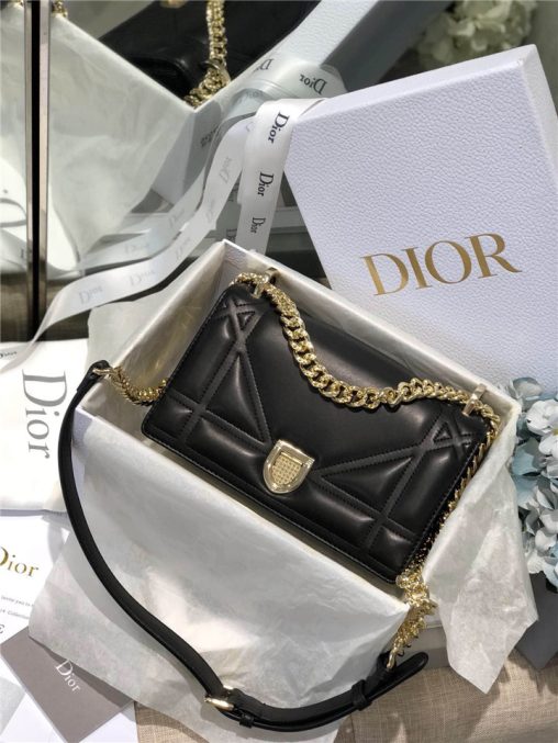 原單Dior鏈條小包仿迪奧單肩女包Diorama新款小羊皮單肩斜挎鏈條包黑色￥1680.00