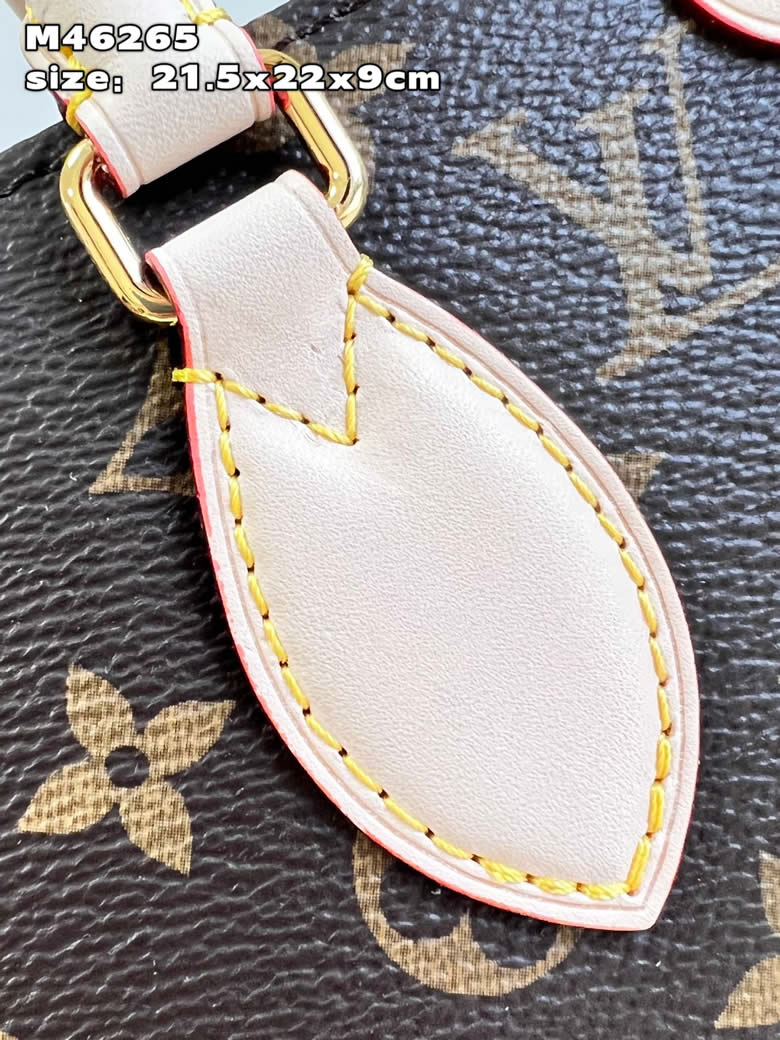 Louis Vuitton/路易威登 女士棕色帆佈老花/粉色小牛皮手柄飾邊可拆卸可調節肩帶斜挎扁平包M46265￥1480.00的图片-高仿LV包包、高仿lv女包