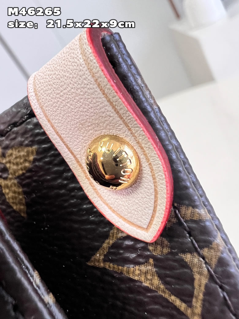 Louis Vuitton/路易威登 女士棕色帆佈老花/粉色小牛皮手柄飾邊可拆卸可調節肩帶斜挎扁平包M46265￥1480.00的图片-高仿LV包包、高仿lv女包