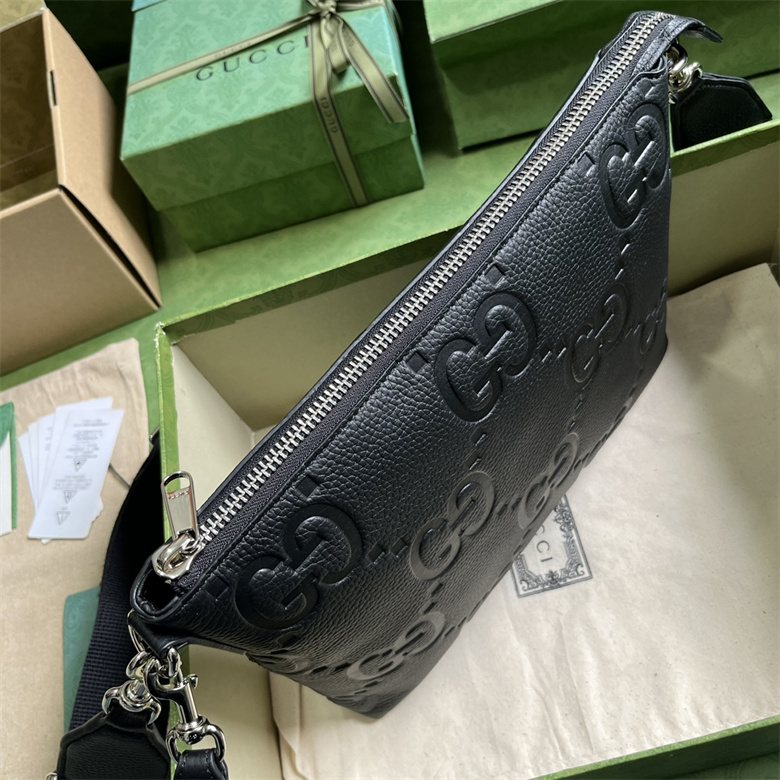 原單古奇女士斜挎超級雙G中號郵差包Gucci 696009 AABY7 1000黑￥1280.00的图片-高仿古奇包包Gucci、高仿古奇女包Gucci