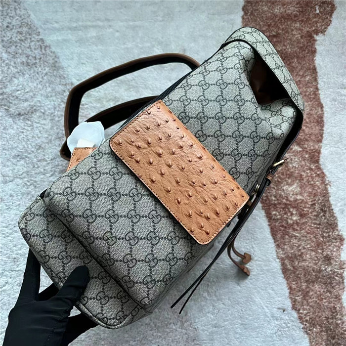 古馳鴕鳥皮滾邊背包棕色鴕鳥皮滾邊￥2480.00的图片-高仿古奇包包Gucci、高仿古奇男包Gucci
