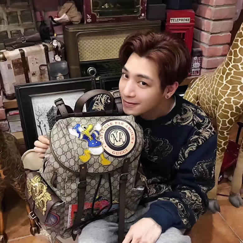 男士新款gucci唐老鴨卡通貼花米色印花雙肩背包 460029￥1880.00的图片-高仿古奇包包Gucci、高仿古奇男包Gucci