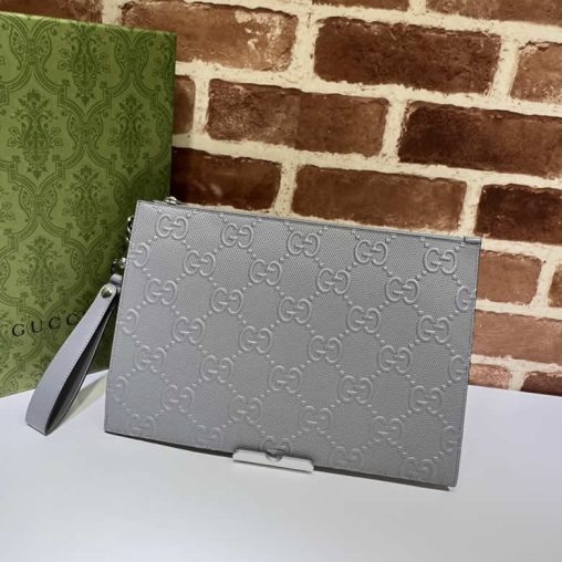 GUCCI古馳男包GG印花壓紋黑色手拿包 625569灰￥980.00