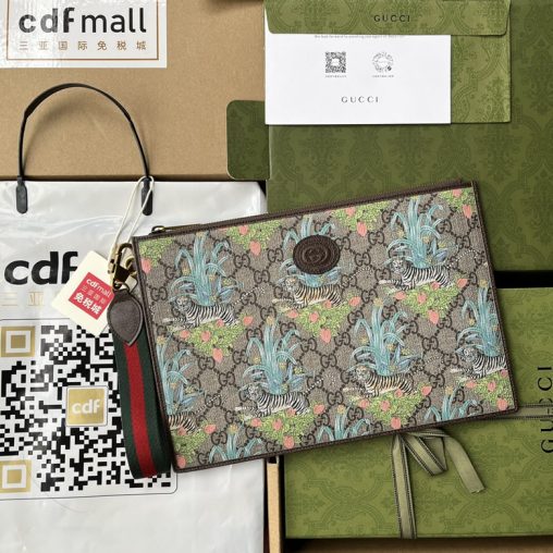 GUCCI古馳手拿包男女同款2022中國新年繫列手挽包688378老虎印花￥1280.00