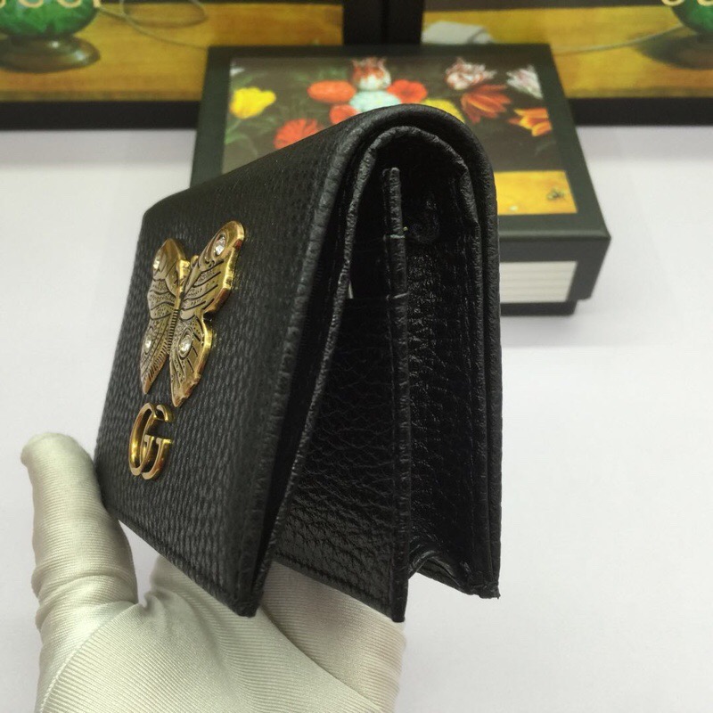 精仿Gucci零錢包蝴蝶裝飾皮革卡片夾499361黑色￥880.00的图片-高仿古奇包包Gucci、高仿古奇錢包Gucci