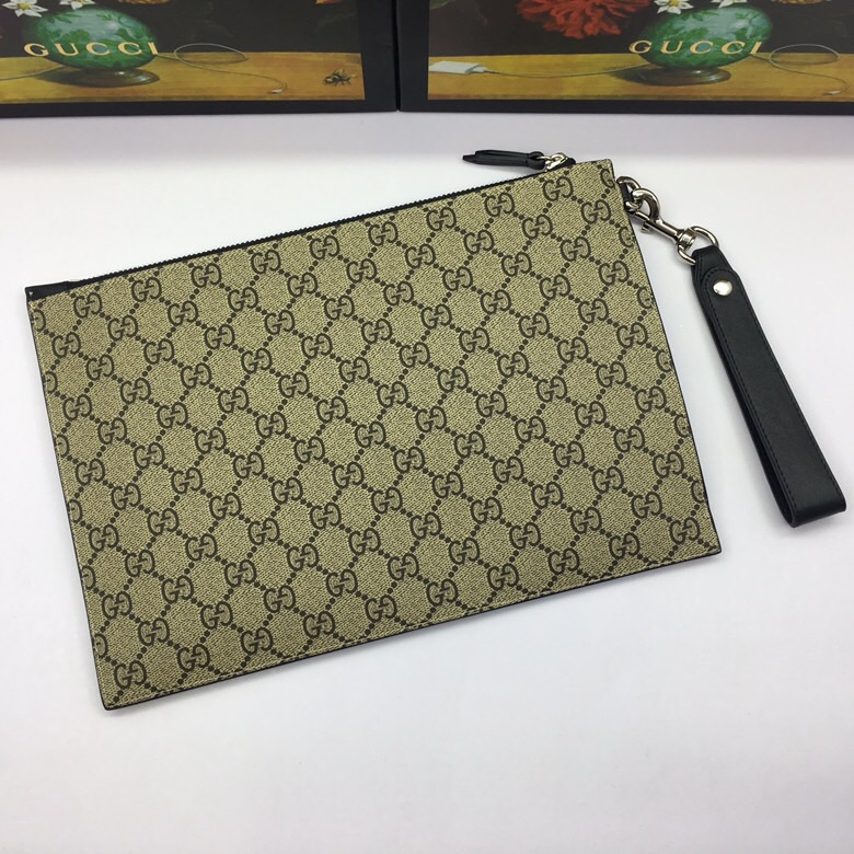 GUCCI/古馳怒貓印花GG Supreme人造帆佈中性款式手拿包473904杏色￥980.00的图片-高仿古奇包包Gucci、高仿古奇錢包Gucci