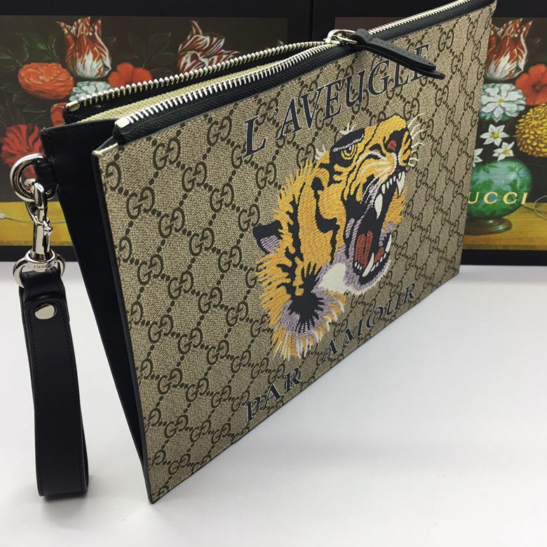 古馳GUCCI新款男士烏木色老虎頭手拿包473904杏色￥980.00的图片-高仿古奇包包Gucci、高仿古奇錢包Gucci