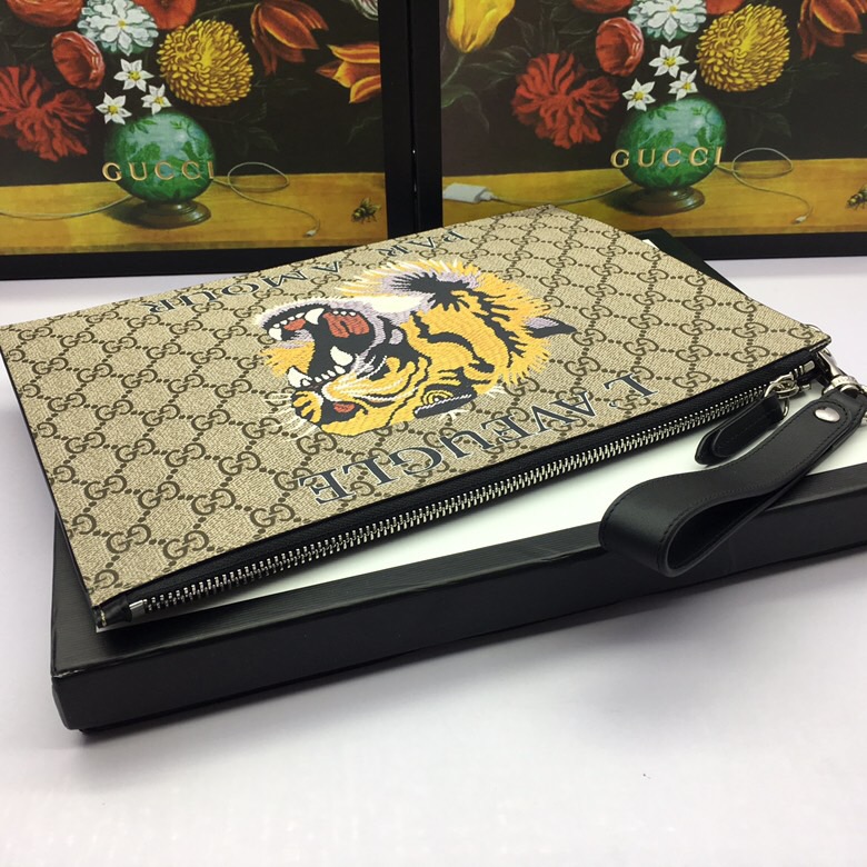 古馳GUCCI新款男士烏木色老虎頭手拿包473904杏色￥980.00的图片-高仿古奇包包Gucci、高仿古奇錢包Gucci