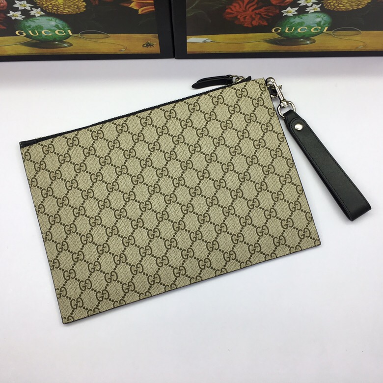 GUCCI古馳烏木色人造帆佈蜜蜂圖案男士手拿包 473904杏色￥880.00的图片-高仿古奇包包Gucci、高仿古奇錢包Gucci