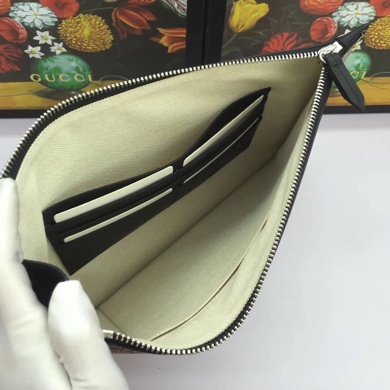 GUCCI/古馳蜜蜂印花GG Supreme人造帆佈中性款式手拿包473904黑色￥880.00的图片-高仿古奇包包Gucci、高仿古奇錢包Gucci