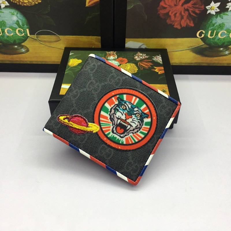 高仿古馳GUCCI錢包男士老虎頭貼花圖案帆布短款錢夾496333黑色￥980.00的图片-高仿古奇包包Gucci、高仿古奇錢包Gucci