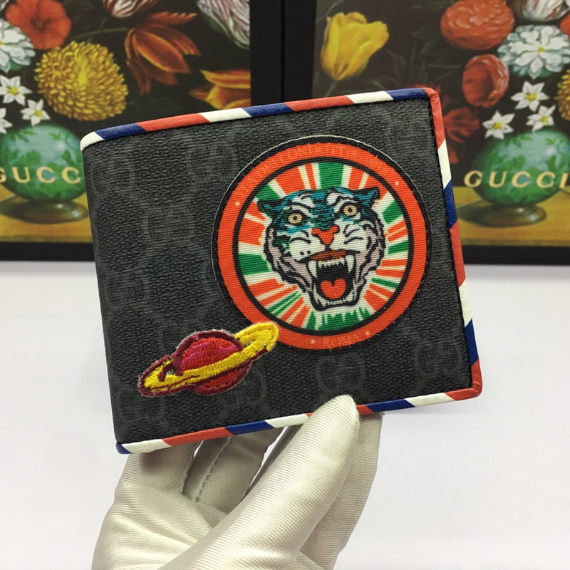 高仿古馳GUCCI錢包男士老虎頭貼花圖案帆布短款錢夾496333黑色￥980.00的图片-高仿古奇包包Gucci、高仿古奇錢包Gucci