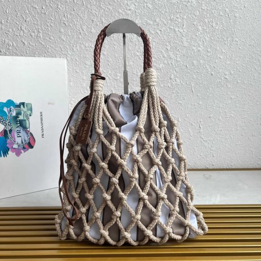 【頂級原單】新品編織1BC111棉質花邊手袋一比一高仿包普拉達