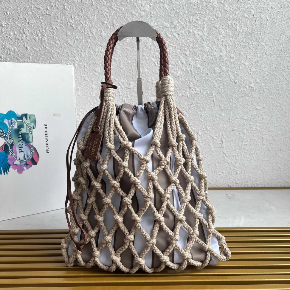 【頂級原單】新品編織1BC111棉質花邊手袋一比一高仿包普拉達