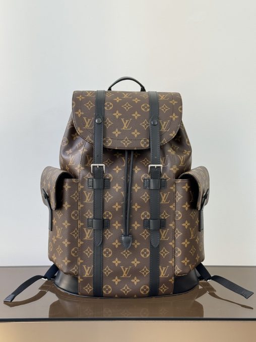 【特級原廠LV高仿包包】 Christopher 中號雙肩包 型號: M43735老花 動態芯片版