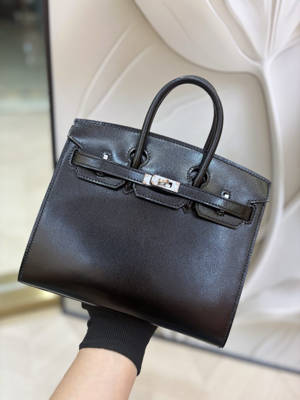 愛馬仕原單包原廠進口Box皮【黑色】銀扣 手工釘 限量版 專櫃同步