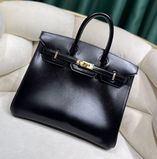 愛馬仕高仿包Birkin 鉑金 25cm 原廠進口亮面Box皮【黑色】金扣