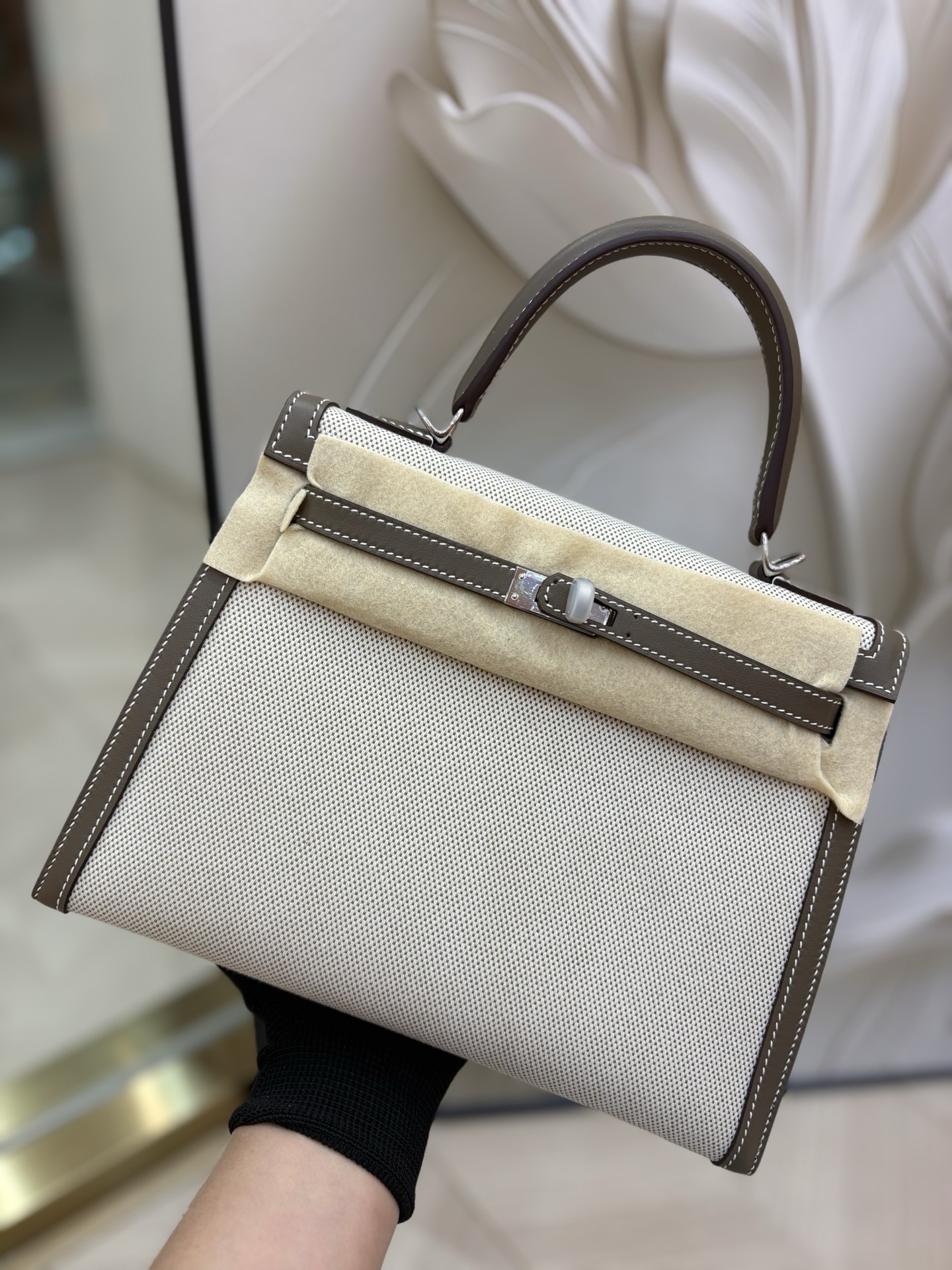 Kelly 帆布凱莉包 25cm 原廠進口Swift皮拼帆布【大象灰】愛馬仕高仿包的图片-高仿LV包包、高仿lv女包