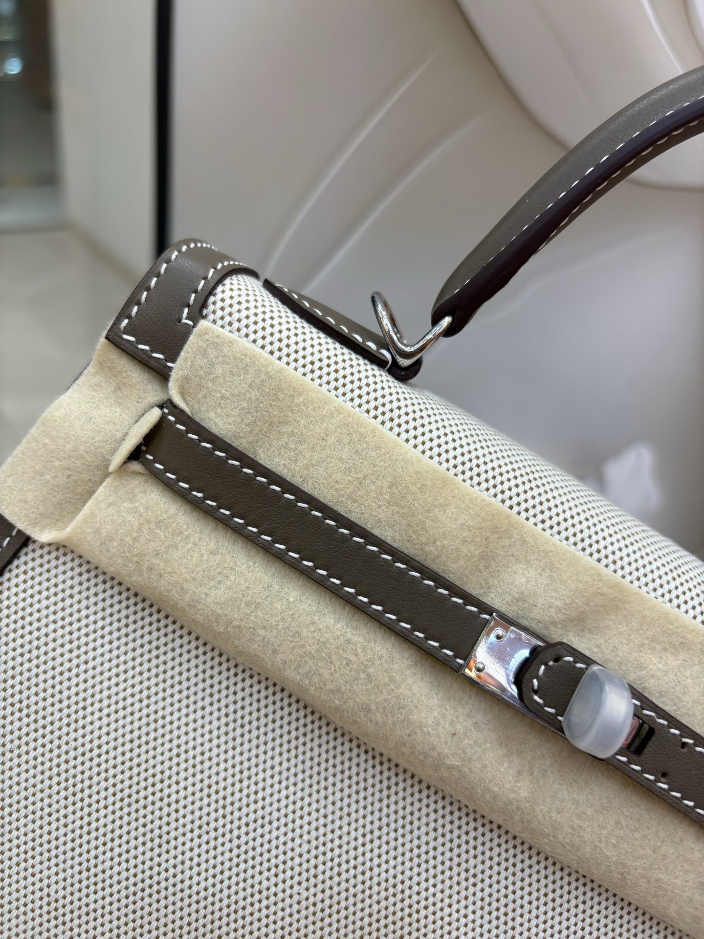 Kelly 帆布凱莉包 25cm 原廠進口Swift皮拼帆布【大象灰】愛馬仕高仿包的图片-高仿LV包包、高仿lv女包